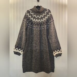 NEW Old Navy Women Grey Faire Isle Turtleneck Chunky Knit Dress Size XL Preppy